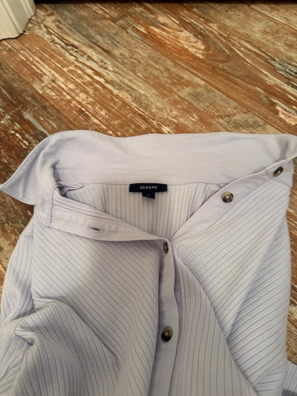 Alfani Light Lavender Ribbed Button-Up Collared Top - Picture 5 of 7